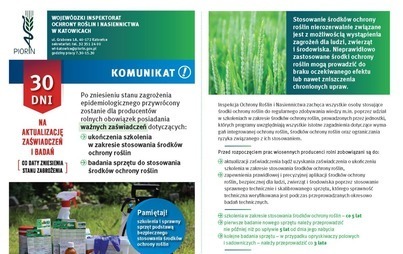 Zdjęcie do Komunikat Wojew&oacute;dzkiego Inspektoratu Ochrony Roślin i Nasiennictwa w Katowicach 