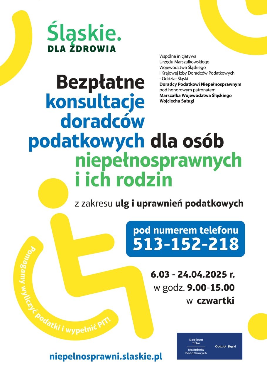 Plakat dot. bezpłatnych konsultacji podatkowych dla niepełnosprawnych