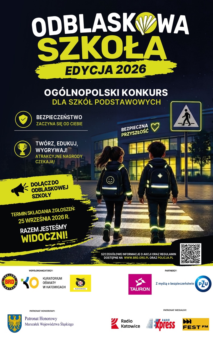 Plakat akcji &bdquo;Odblaskowa Szkoła 2026&rdquo;